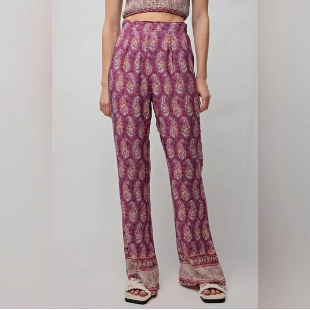 Easel Purple Paisley Wide Leg Pants - Picture 3 of 4